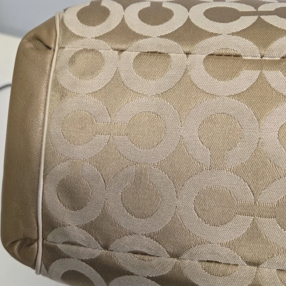 Coach Madison Phoebe Op Art Gold Sateen Purple Interior Shoulder Bag 26448